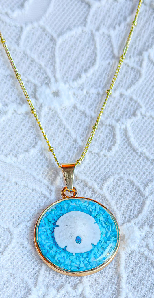 The Kaia Necklace- Turquoise Sand Dollar Edition
