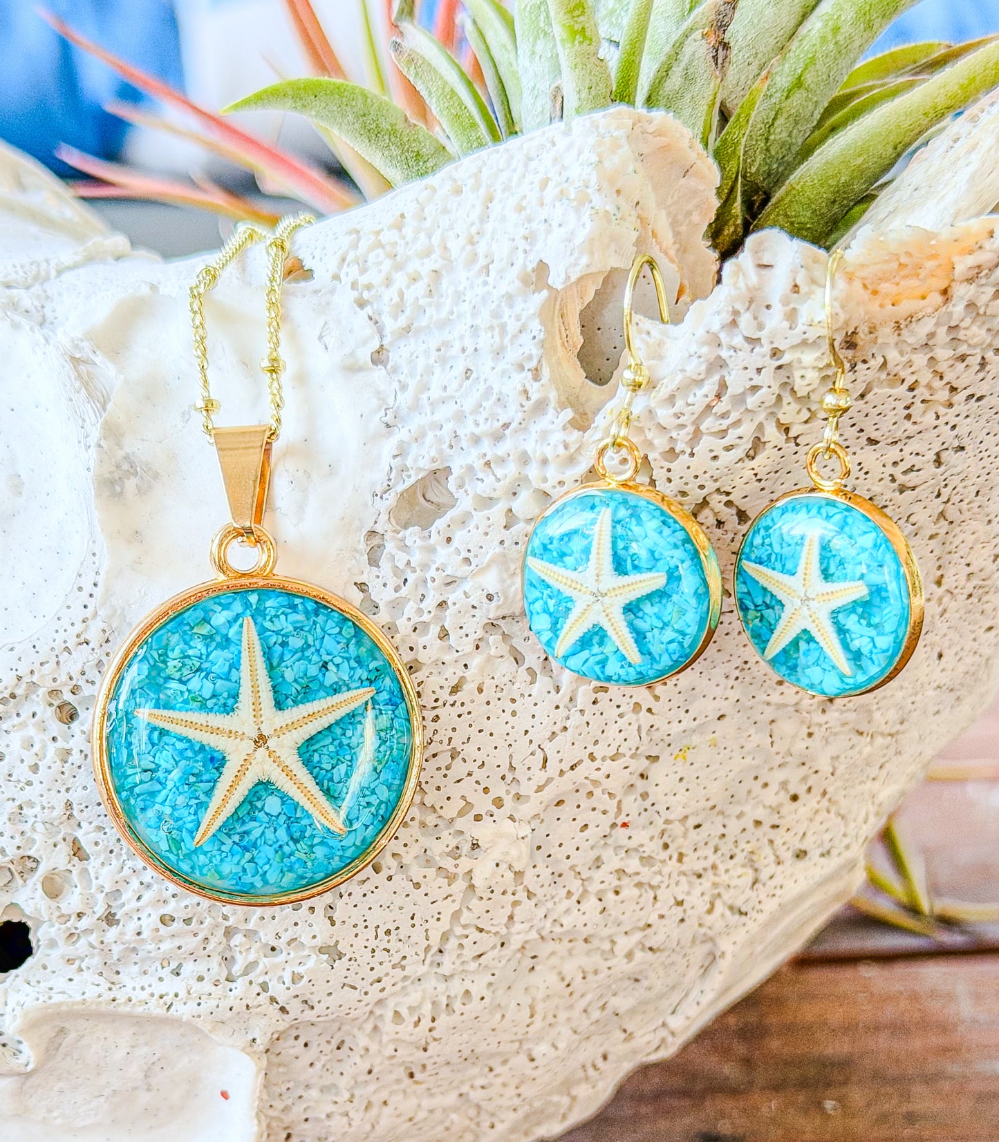 The Laurie Set - Turquoise Starfish Necklace + Earrings