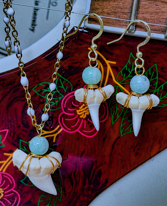 The Kelley Earrings- White Shark Tooth Amazonite