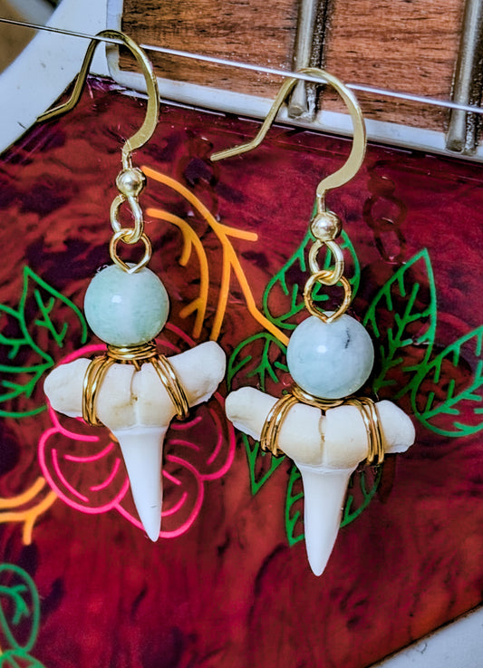 The Kelley Earrings- White Shark Tooth Amazonite