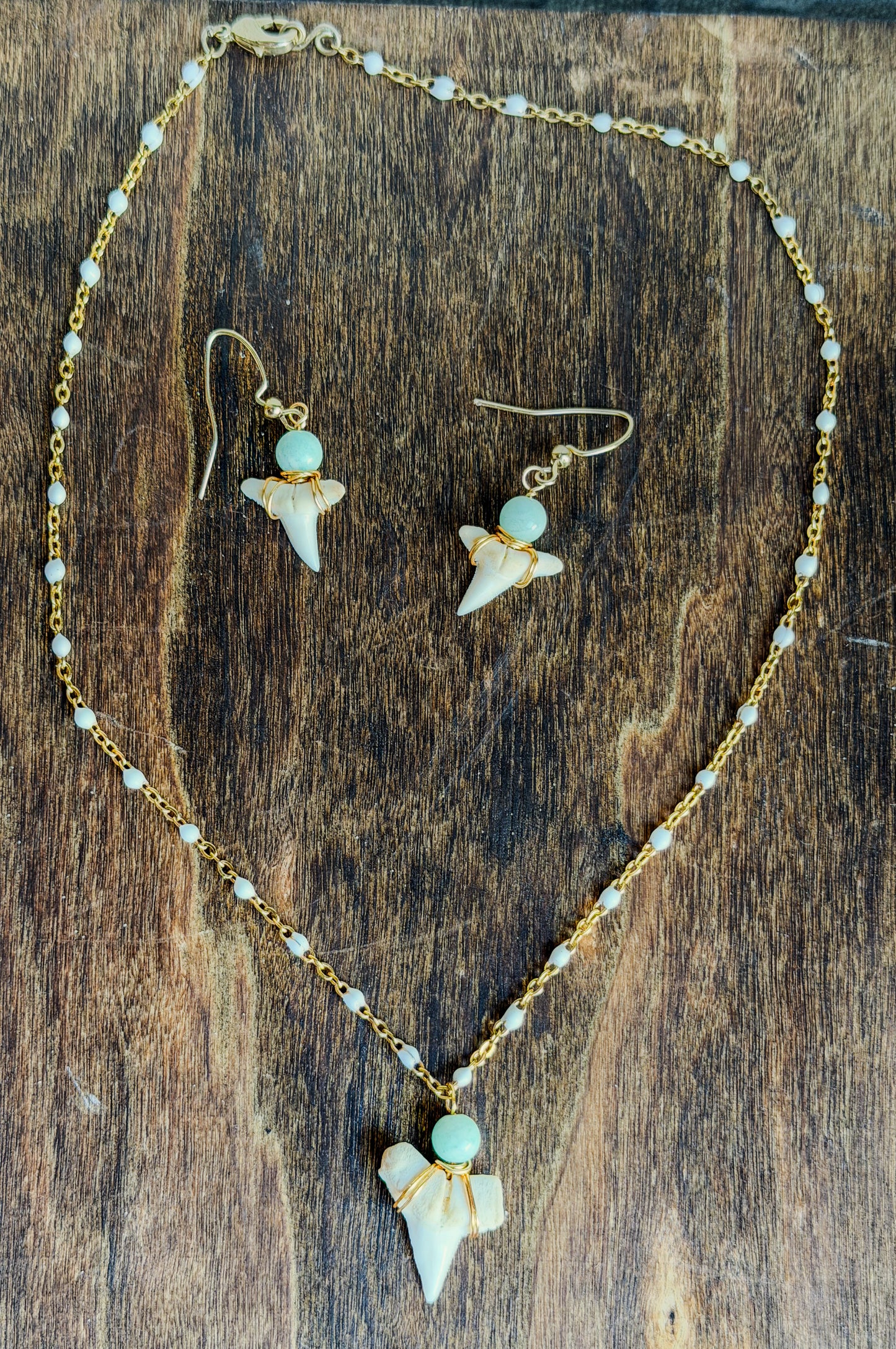 The Kelley Set- White Shark Tooth+ Amazonite