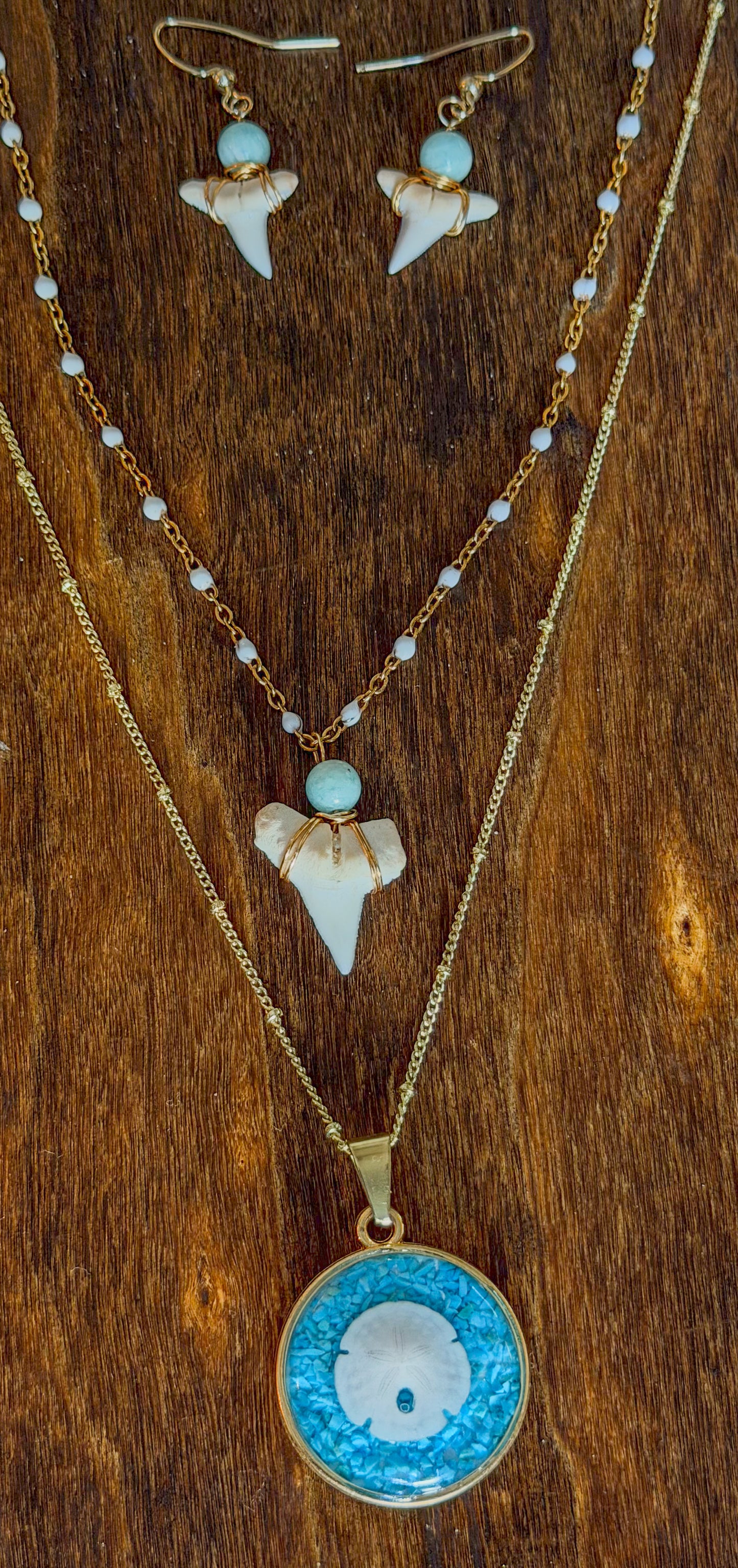 The Kelley Necklace- White Shark Tooth+Amazonite