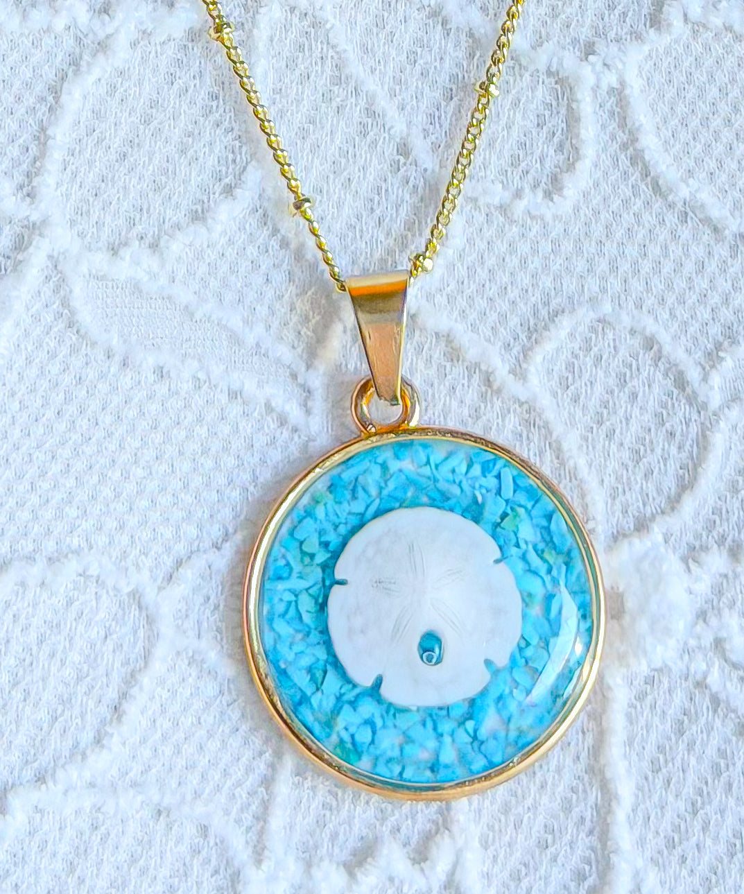 The Kaia Necklace- Turquoise Sand Dollar Edition