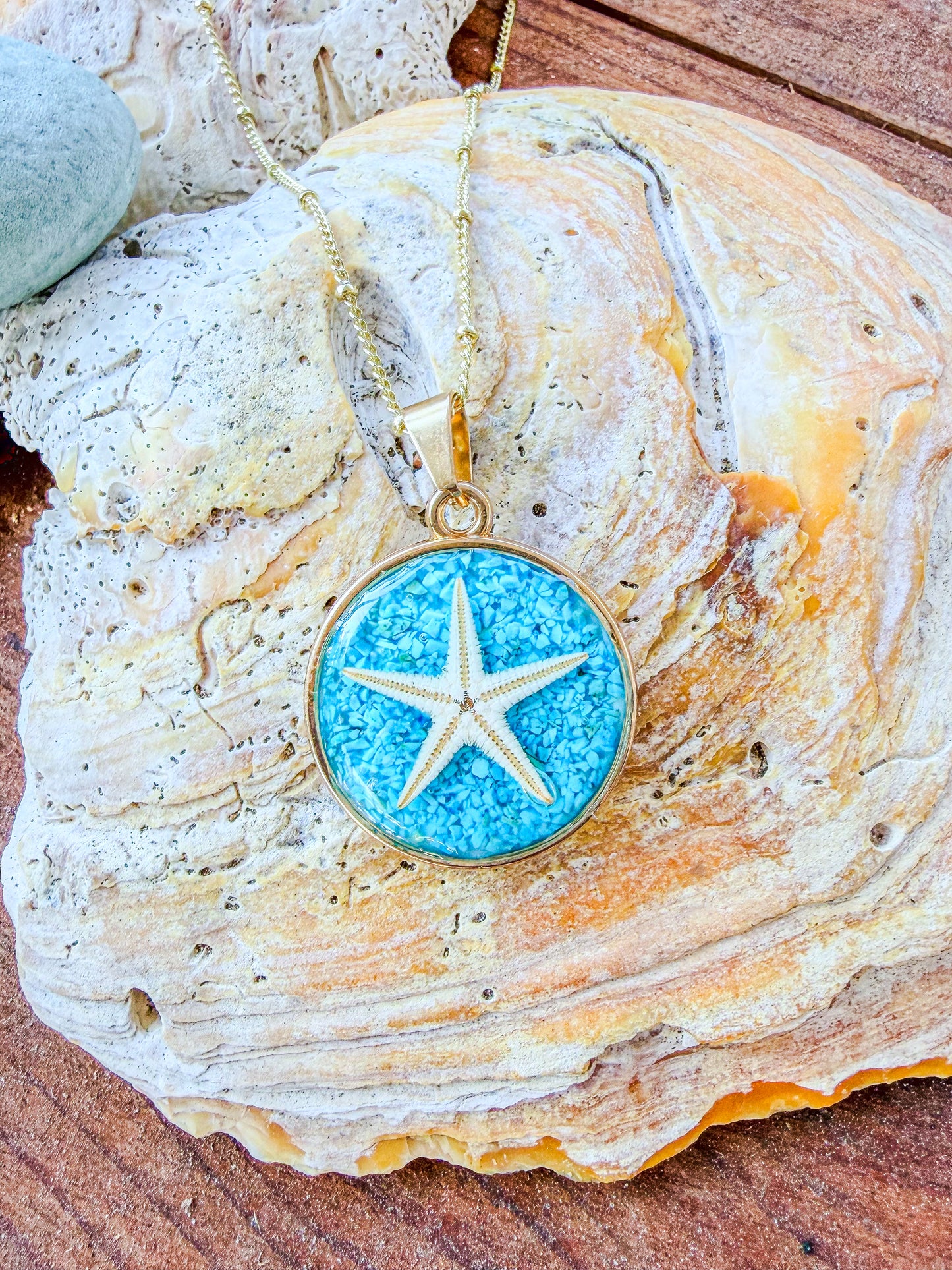 The Laurie Necklace - Turquoise Starfish Coin Necklace (25 mm)