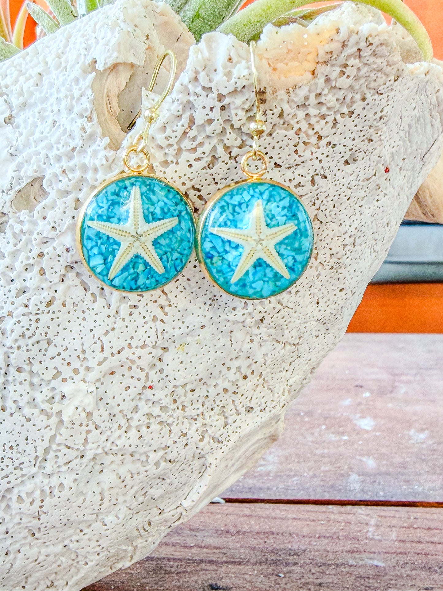 The Laurie Earrings- Turquoise Starfish Coin (16mm)