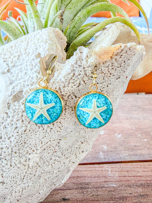 The Laurie Earrings- Turquoise Starfish Coin (16mm)