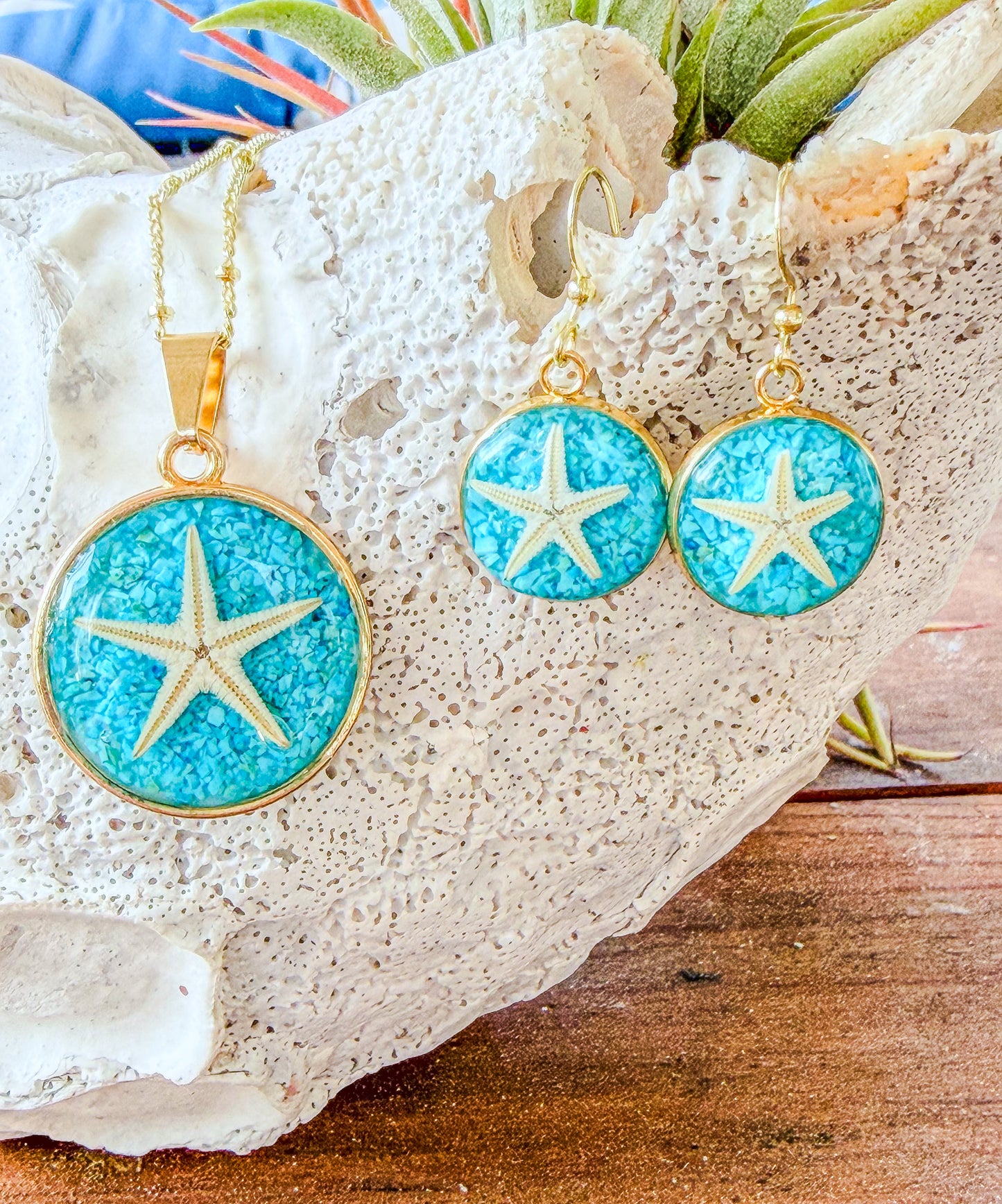 The Laurie Set - Turquoise Starfish Necklace + Earrings