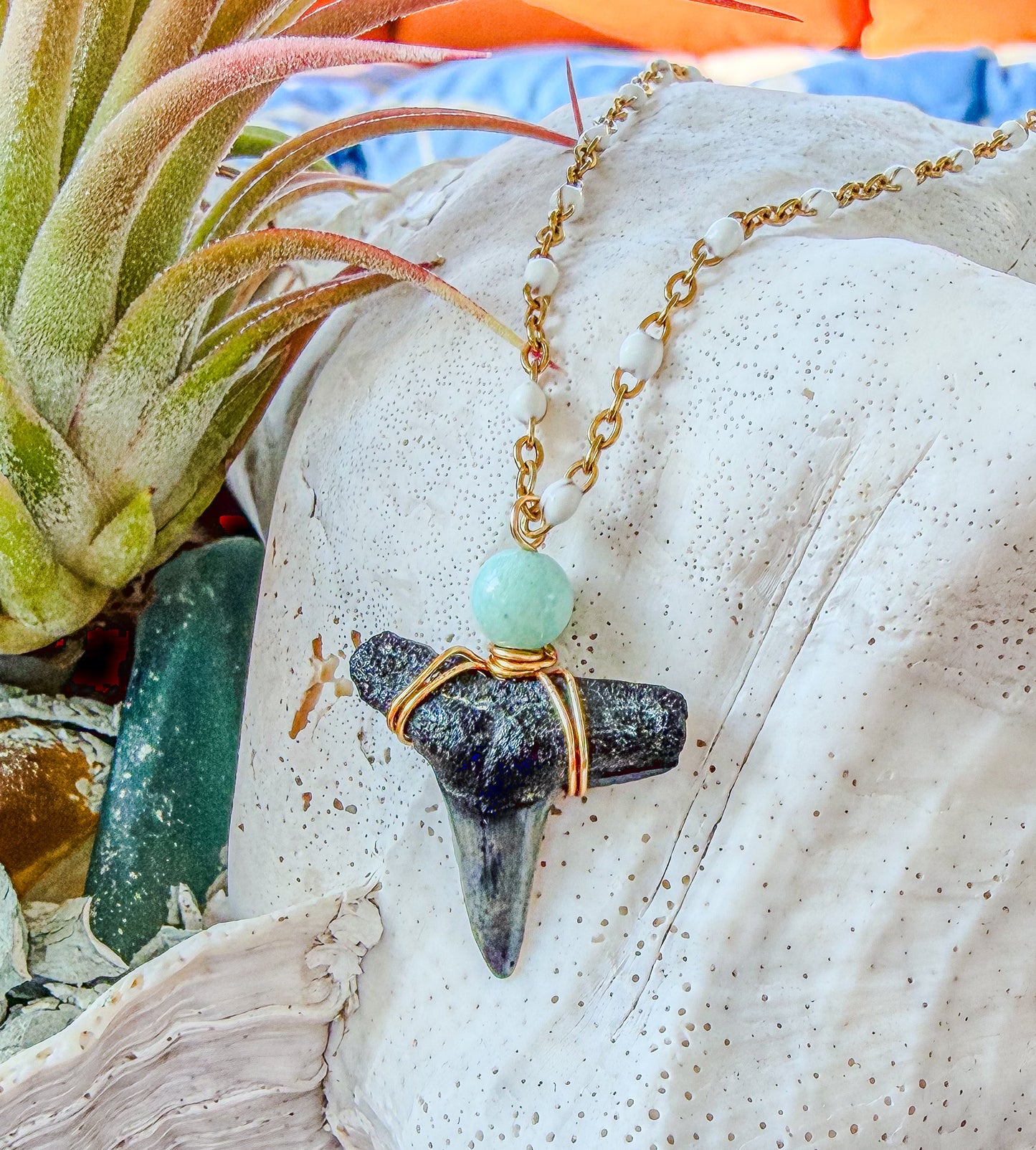 The Kelley Necklace - Shark Tooth + Amazonite