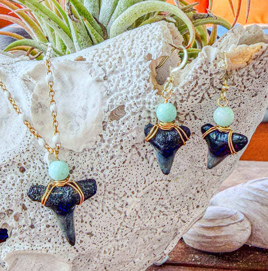 The Kelley Set - Shark Tooth + Amazonite Necklace & Earrings