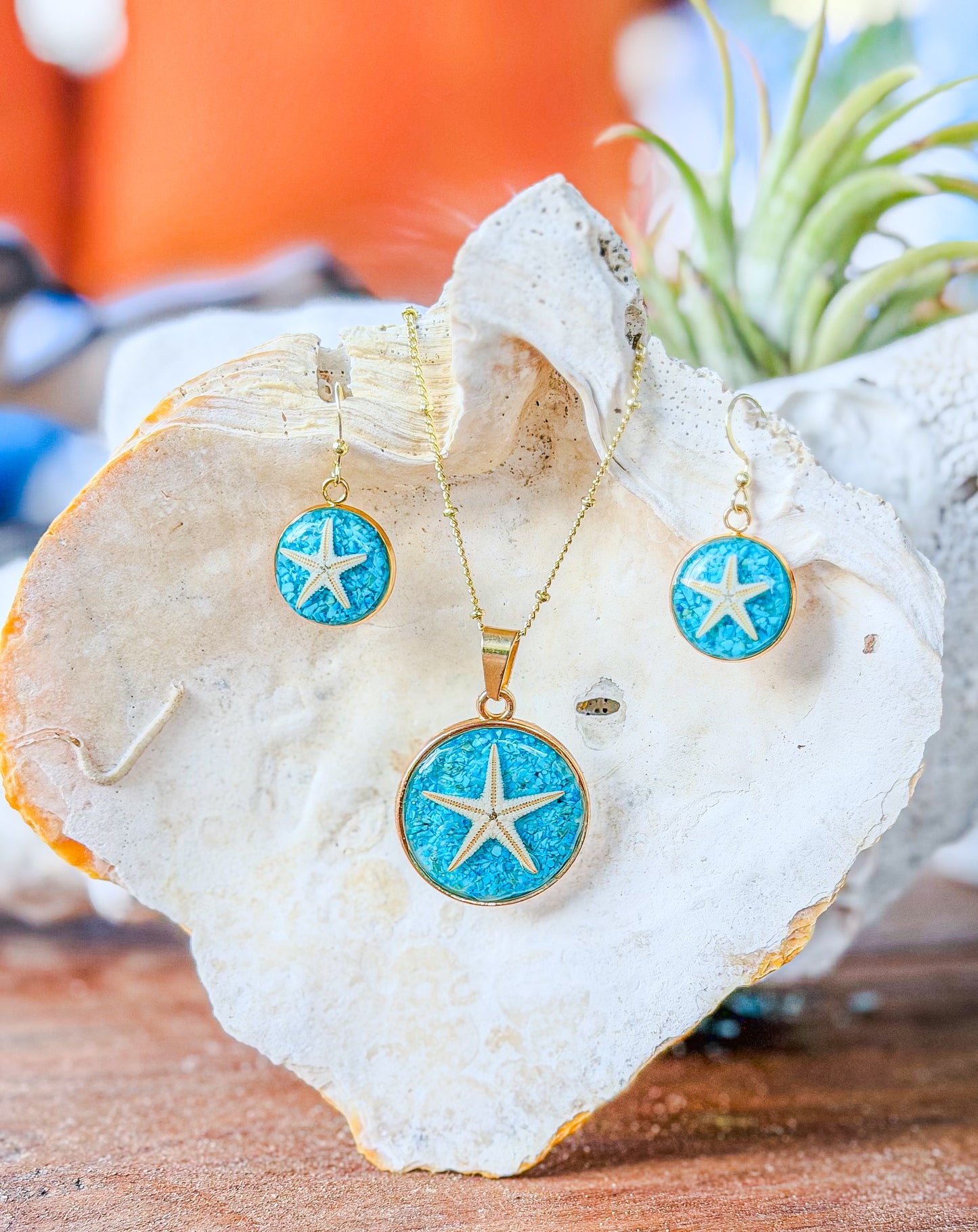 The Laurie Set - Turquoise Starfish Necklace + Earrings