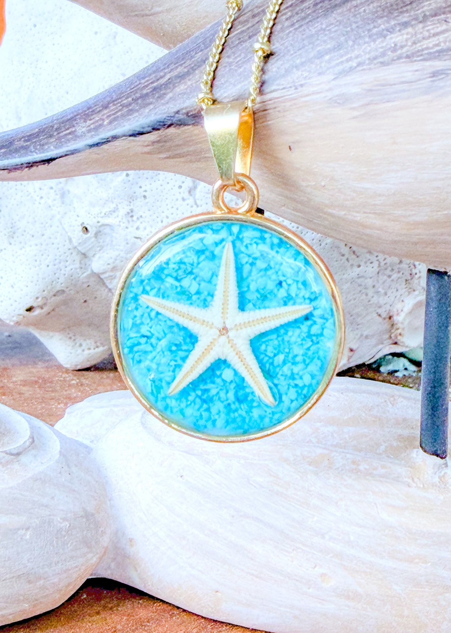 The Laurie Necklace - Turquoise Starfish Coin Necklace (25 mm)