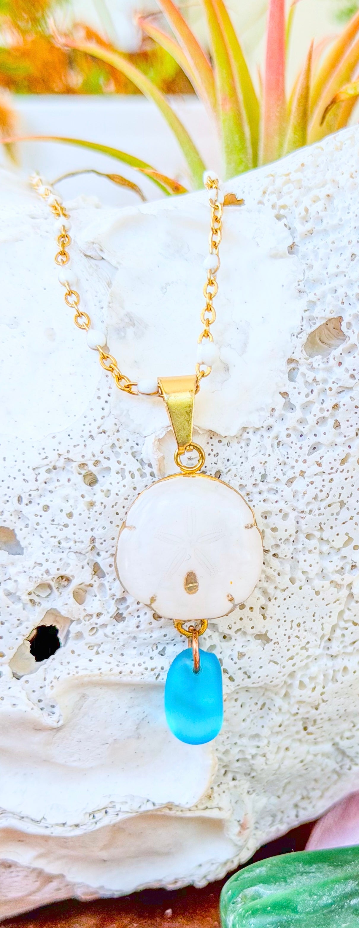 The Lindsey Necklace- Sand Dollar + Sea Glass
