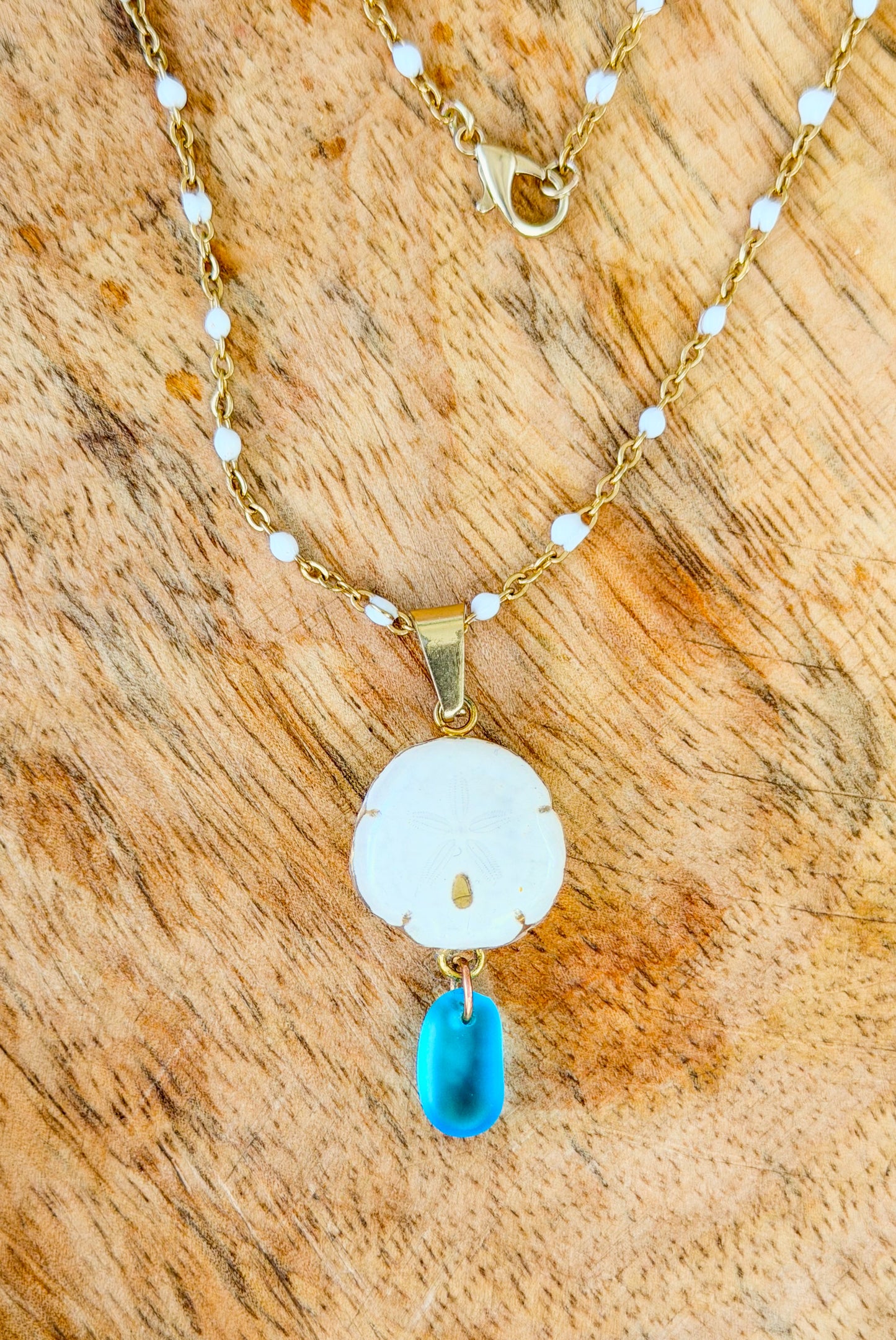 The Lindsey Necklace- Sand Dollar + Sea Glass