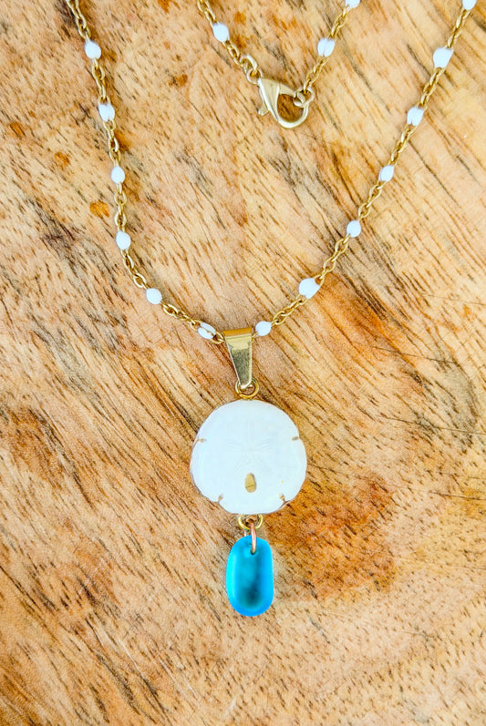 The Lindsey Necklace- Sand Dollar + Sea Glass