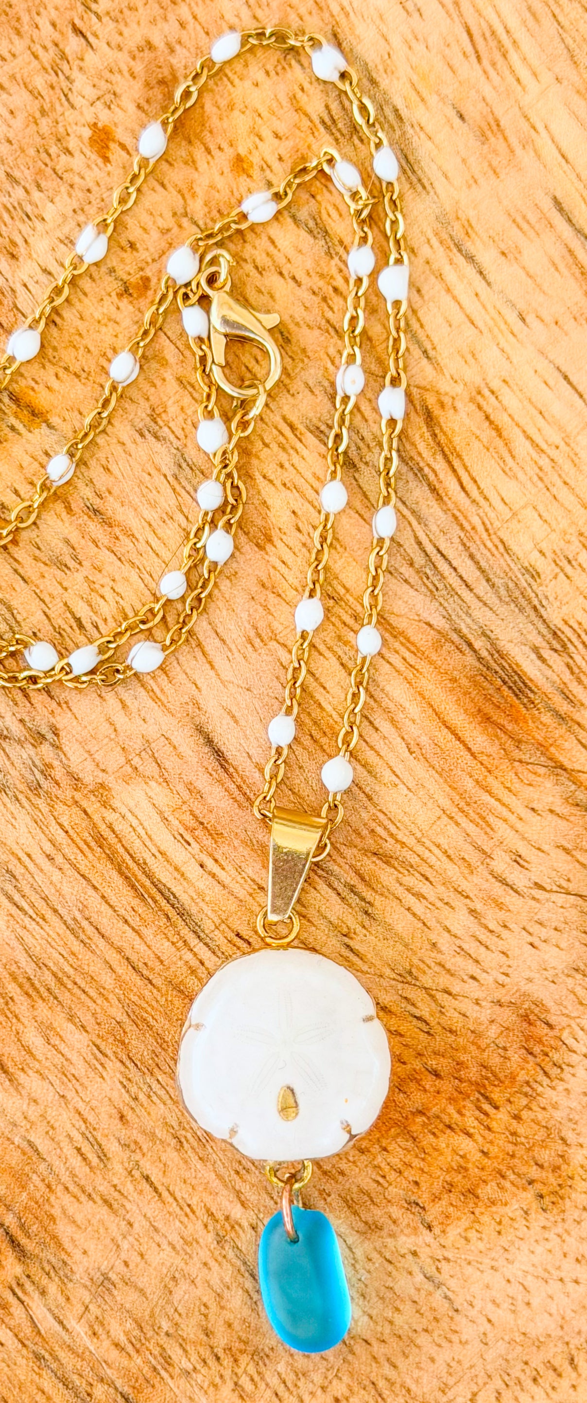 The Lindsey Necklace- Sand Dollar + Sea Glass