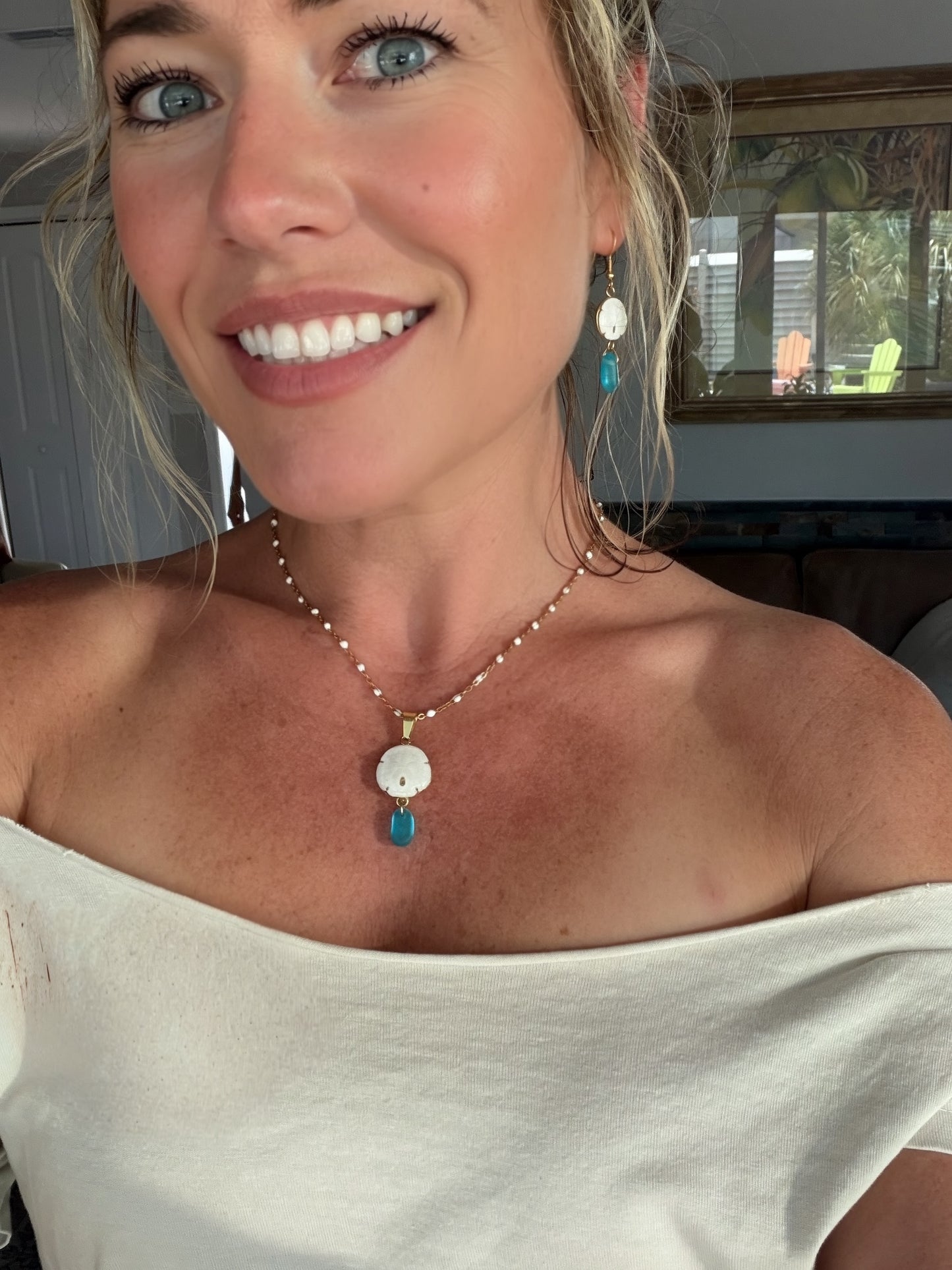 The Lindsey Necklace- Sand Dollar + Sea Glass