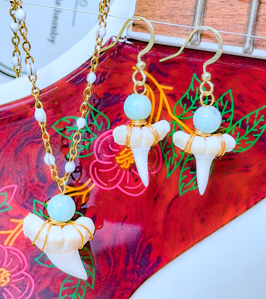 The Kelley Set- White Shark Tooth+ Amazonite