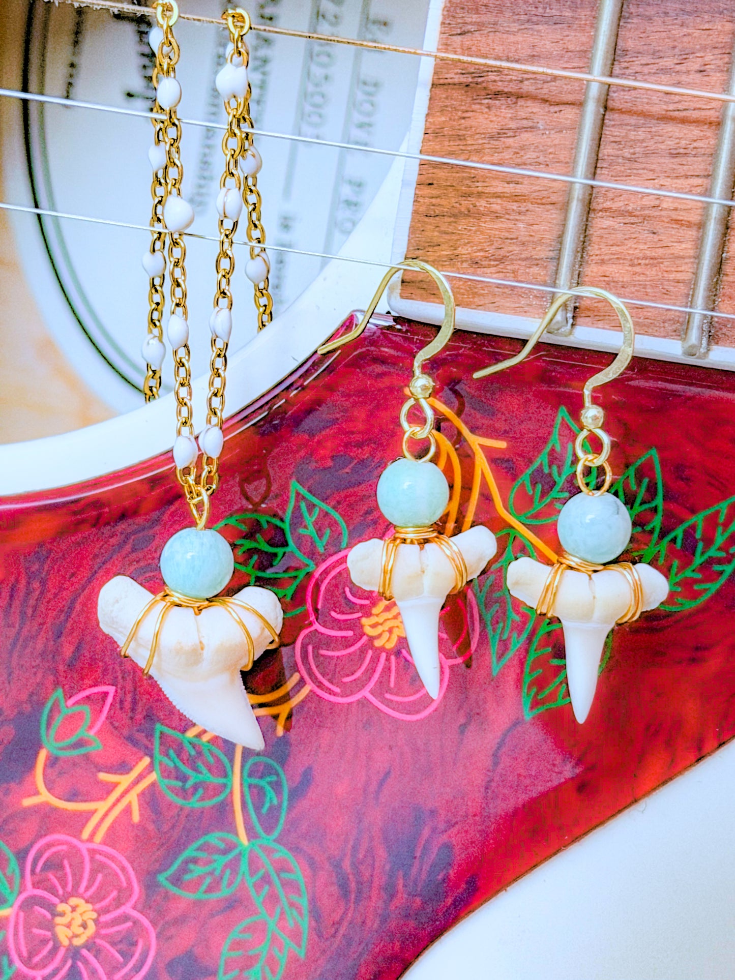 The Kelley Necklace- White Shark Tooth+Amazonite