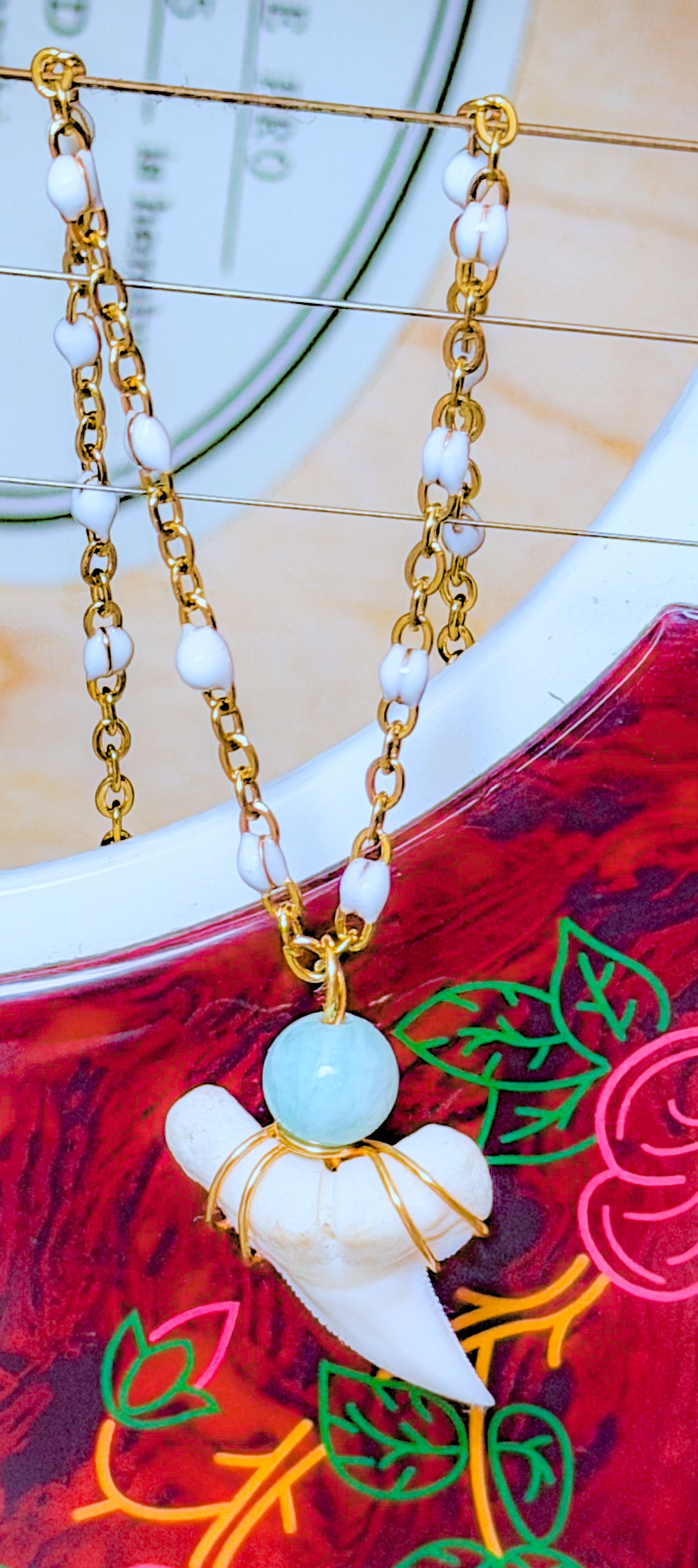 The Kelley Necklace- White Shark Tooth+Amazonite