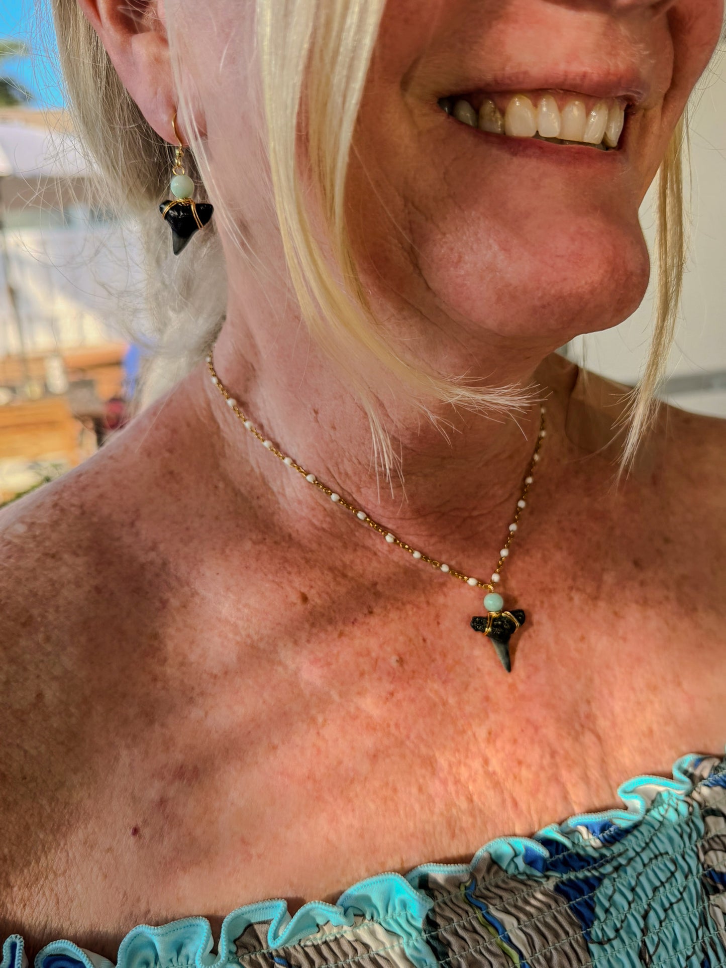 The Kelley Necklace - Shark Tooth + Amazonite